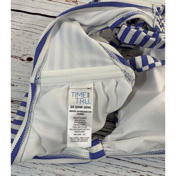 NEW Time and Tru Bikini Womens Plus Size 3X Swim Top & Bottoms Set Blue Stripes - Picture 15 of 16